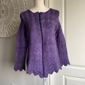 Parducello - Purple Chevron Knit Zip-Up Cardigan Sweater​​​​​​​​